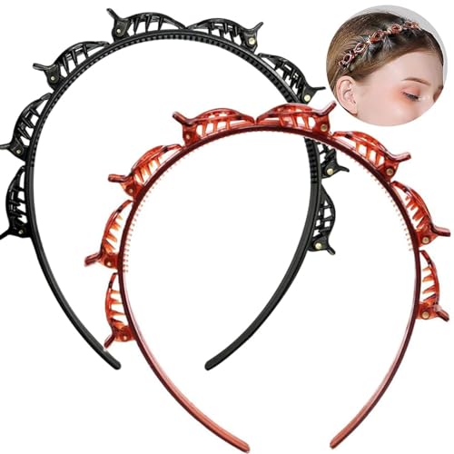 Double Layer Twist Plait Headband with Small Clips 2-Piece Set