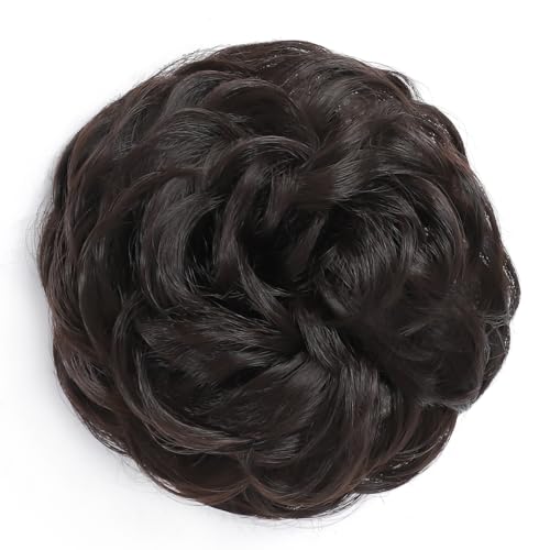 Rose Bud Dark Brown Messy Bun Hair Piece Curly Updo Scrunchie Extension