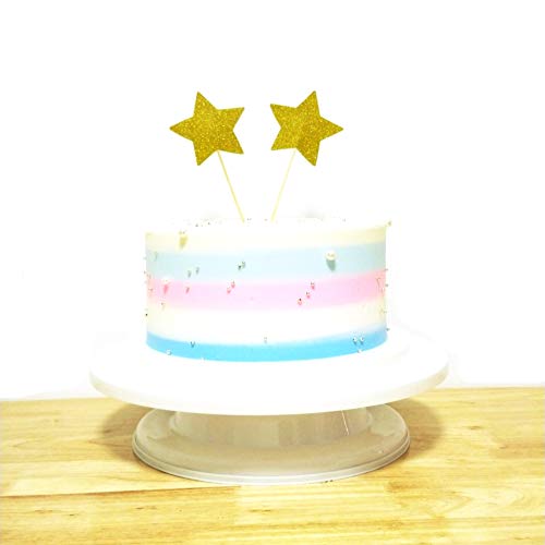 Gold Glitter Star Cake Toppers - Double Sided, Pack of 12