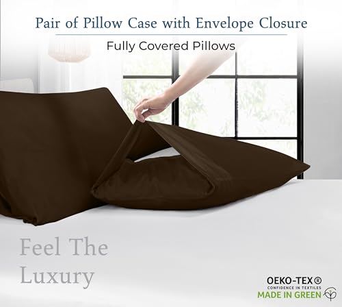 Royale Linens 400 Thread Count Cotton Queen Pillowcase Set - Hazel Nut