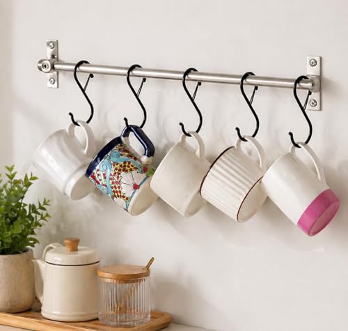 Coieaa Heavy Duty S Hooks with Safety Buckle - 6 Pack, Black Utility Hangers
