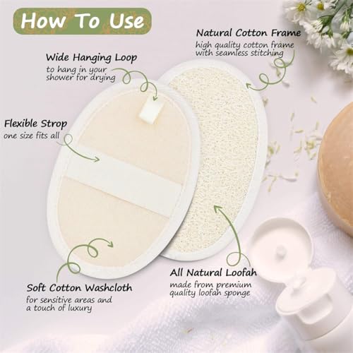 Natural Loofah Body Scrubber 2-Pack Exfoliating Bath Sponge with Terry Cloth