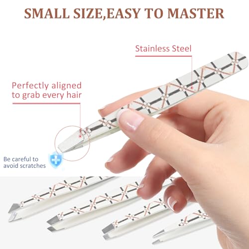 COSHAYSOO Aesthetic Precision Tweezers Set with Plaid Leather Case