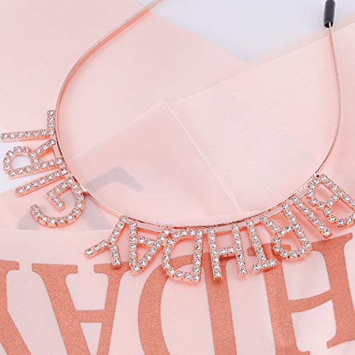 AOPRIE Rose Gold Birthday Girl Crown and Sash Rhinestone Tiara Headband