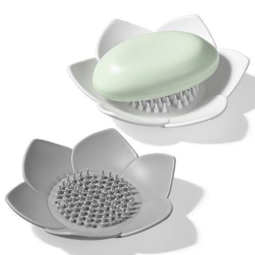 Lotus Silicone Soap Dish Set - 2 PCS Self-Draining Shower Tray