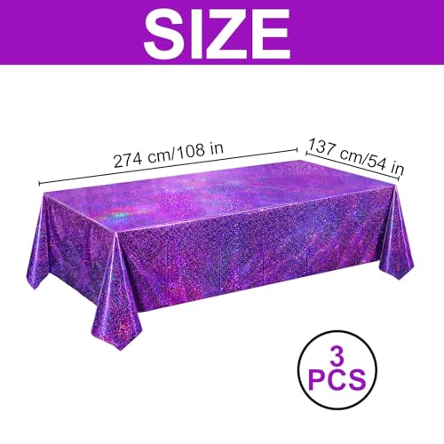 Holographic Purple Tablecloths - 54x108 Inch Iridescent Party Covers (3 Pack)