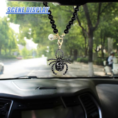 Gothic Spider Car Hanging Ornament with Pearl Chain - Unique Pendant