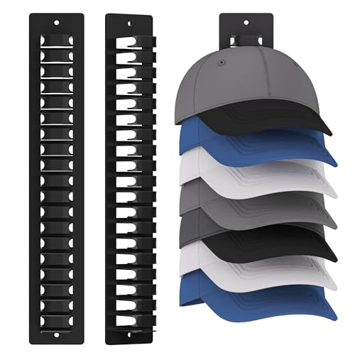 Wall-Mounted Hat Rack Organizer - Black 2-Pack for 38 Caps
