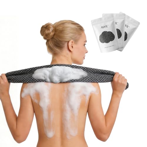 AWIL Extra Long Exfoliating Shower Towel - 47-Inch Dual-Sided Body Scrubber