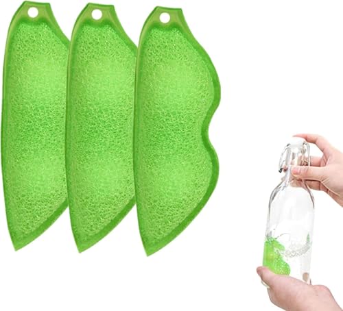 BWESOO 3 Pcs Green Bean-Shaped Multipurpose Bottle and Cleaning Sponge Set
