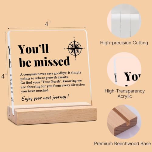 You Will Be Missed Compass Plaque - Farewell Gift for Coworkers & Boss