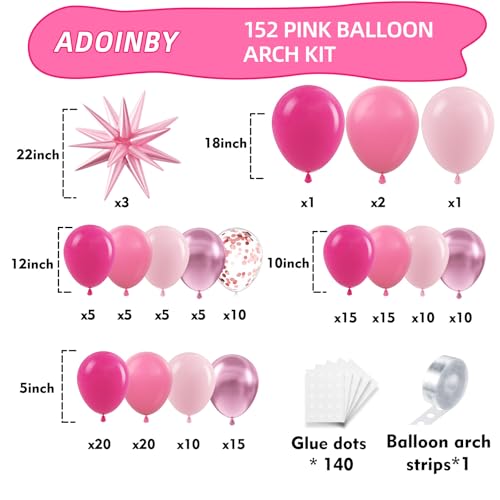 Pink Balloon Arch Kit - 152Pcs for Birthday, Baby Shower & Weddings