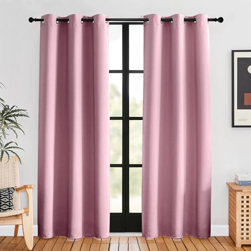 NICETOWN Blackout Curtains, Rouge Pink 42x80 Thermal Grommet Drapes (Set of 2)