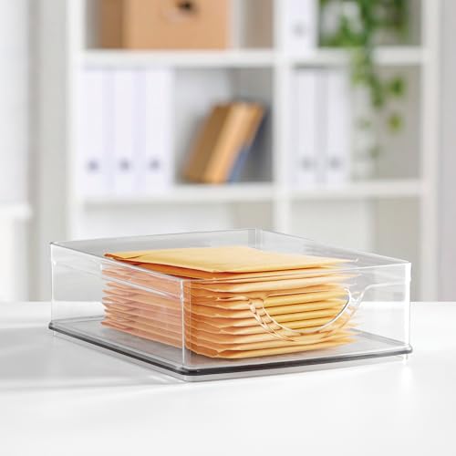 iDesign Stackable Clear Plastic Pantry Storage Bin with Handles