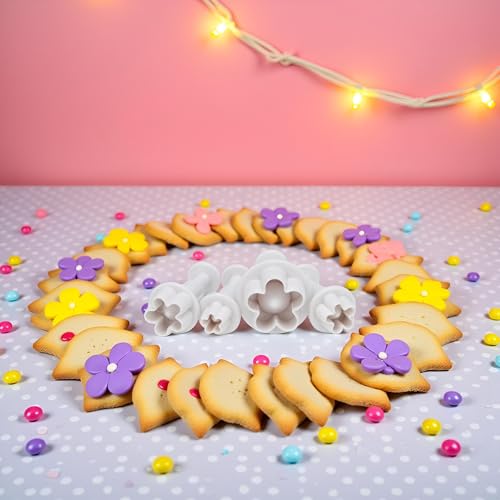 Labriciyon 4-Piece Flower Plunger Cookie Cutter & Fondant Mold Set