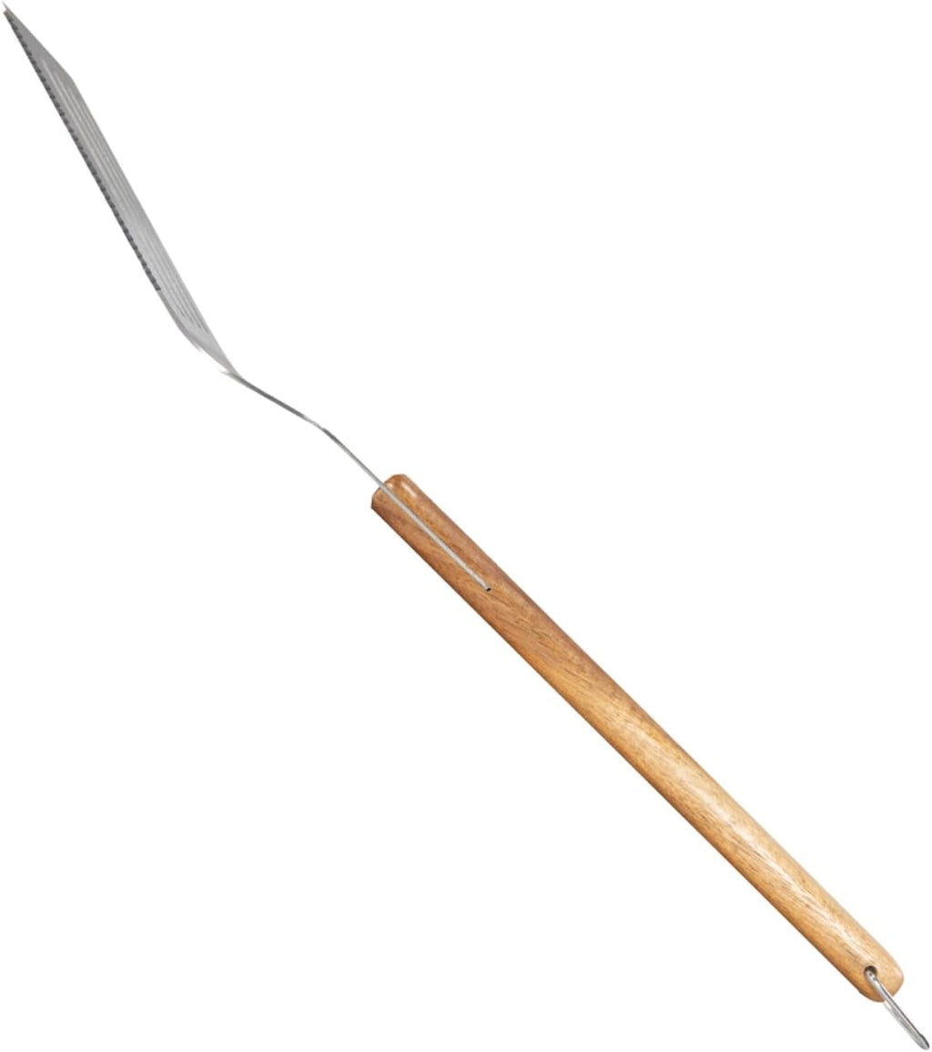 BBQ-AID Pro BBQ Metal Spatula - 17" Stainless Steel with Serrated Edge & Acacia Wood Handle