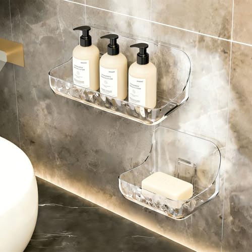 Acrylic Wall Mounted Storage Organizer Set - Drill-Free Bathroom Caddy