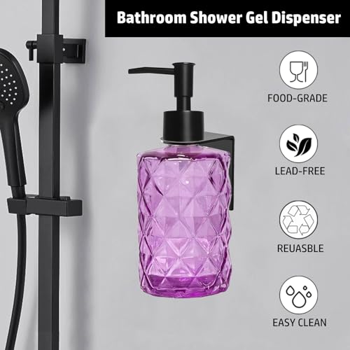 Purple Glass Soap Dispenser - 11oz Wall-Mounted Shampoo Bottle
