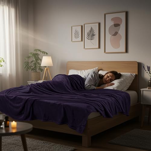 King Size Purple Fleece Blanket - Ultra Soft & Durable (90x102 Inch)