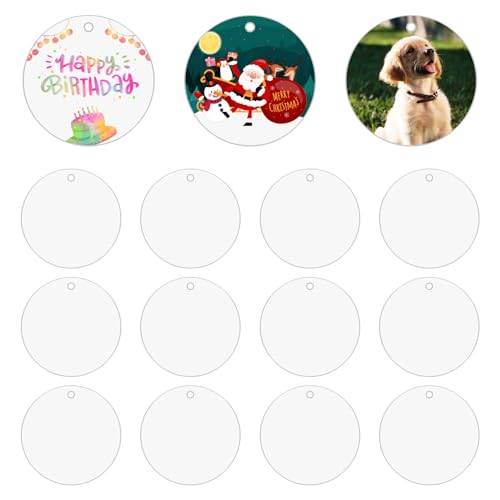 YaeYur 12PCS Round Clear Acrylic Blanks with Hole for DIY Crafts and Keychains