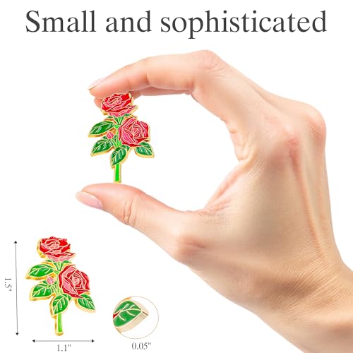 Red Rose Flower Enamel Lapel Pin - 12 Pack Metal Badge Brooch