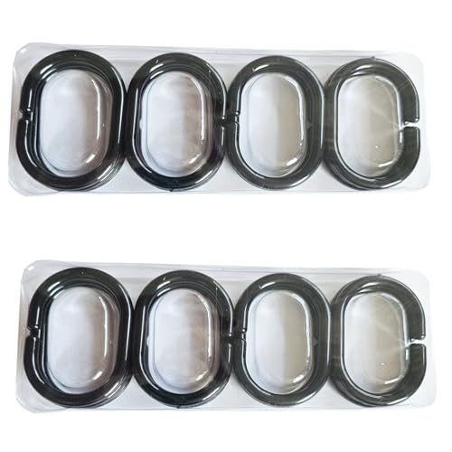 Black Plastic Shower Curtain Rings Hooks - 24 Pack for Bathroom Waterproof Rod