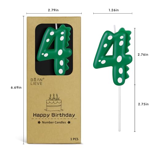 Dinosaur Number 4 Birthday Candle - Vibrant Green Cake Decoration