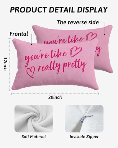 You're Like Really Pretty Pink Pillow Covers 12x20 - Preppy Lumbar Decor