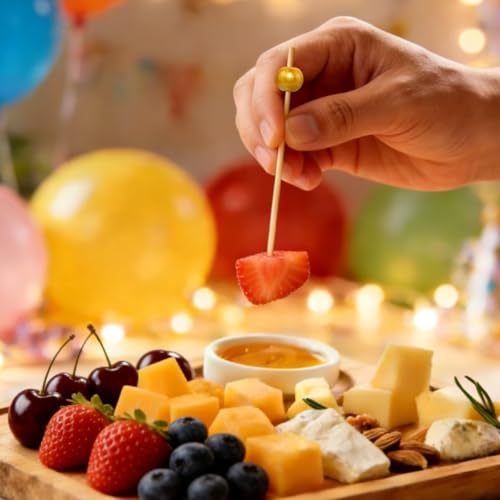 Gold Pearl Cocktail Picks for Appetizer & Charcuterie Boards - Matte Gold Beads, 100-Pack