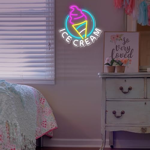 Ice Cream Neon Sign for Wall Decor Dimmable LED Light - Blue, For Ice Cream Shop & Party