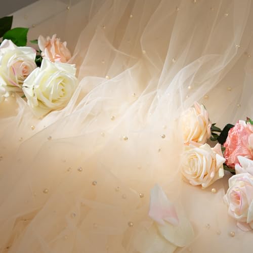 Elegant Beige Pearl Table Runner 29.5 x 120 Inch for Events