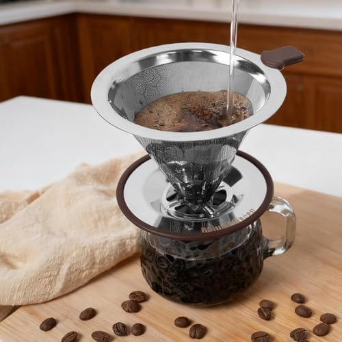 Roogaluckeep Pour Over Coffee Maker with Reusable Filter - 1-2 Cups