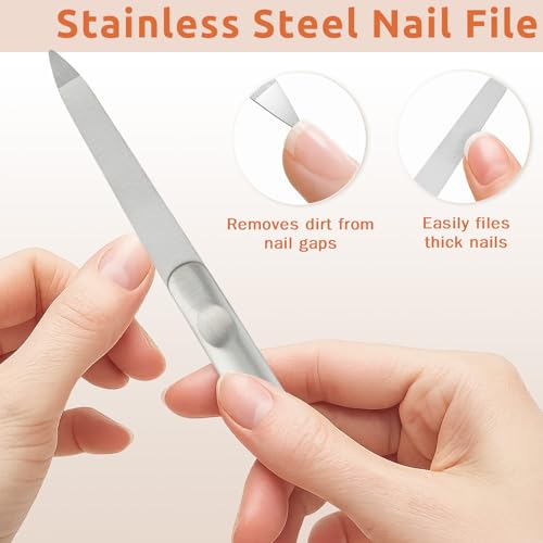Ceemiaa 3PCS Stainless Steel Diamond Nail Files, Double-Sided Metal Files with Anti-Slip Grip