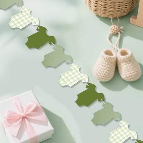 Green Gingham Baby Shower Banner with Bodysuit Garland