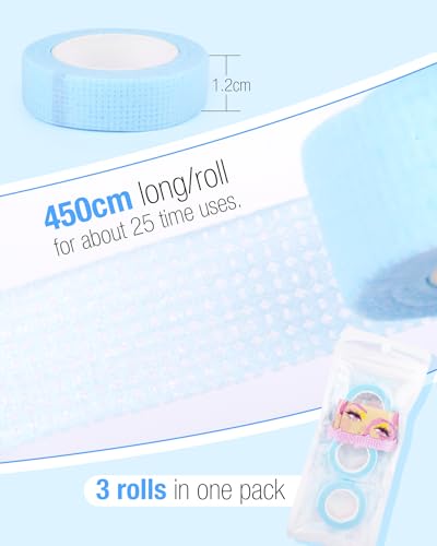 Mavphnee Lash Tape for DIY Eyelash Extensions, 3 Rolls Blue Breathable Microporous Eyelid Tape