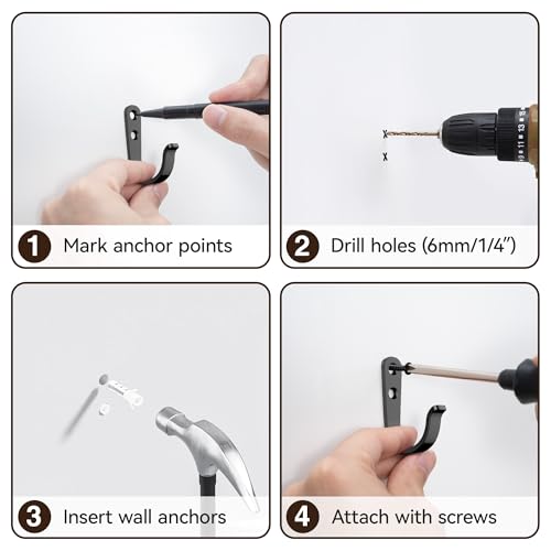Niffgaff 10 Pack Black Metal Wall Hooks for Towels Coats & Storage