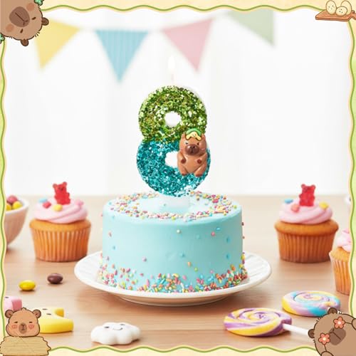 Lounsweer Capybara Birthday Candle - Number 8 Glitter Decoration