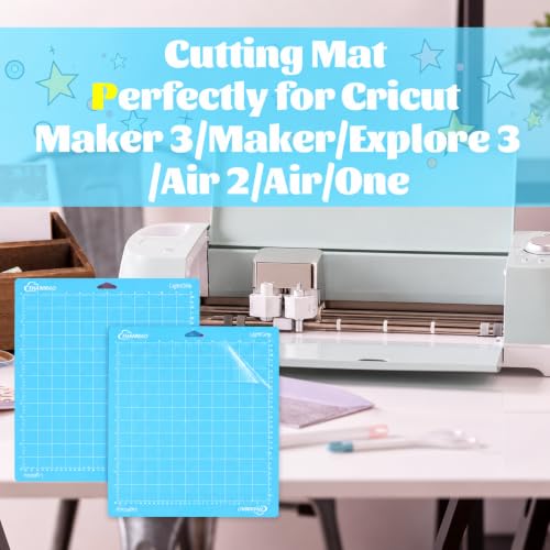 THANMAO 3-Pack 12x12 Light Grip Cutting Mats for Cricut - Reusable Adhesive Craft Mats