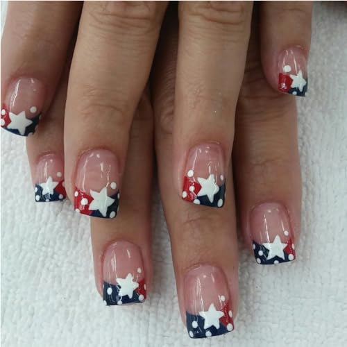 4th of July Short Square Press on Nails with Patriotic Flag Designs