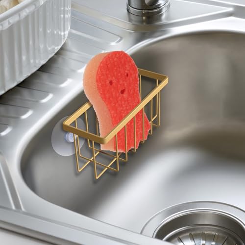 HLOOL Gold Kitchen Sink Sponge Holder - Rustproof Organizer