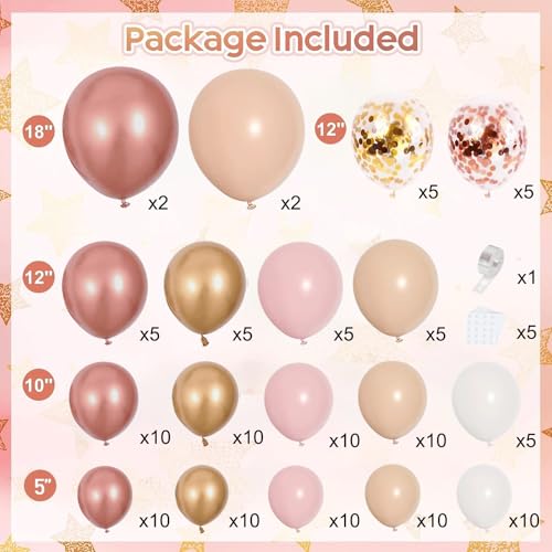 Rose Gold Pink Balloon Garland Kit - 129pc Arch Decor for Party