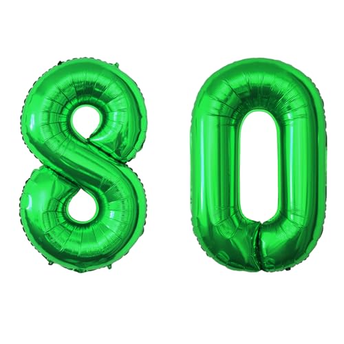 40-Inch Green Number 80 Foil Balloon for 80th Birthday Celebration