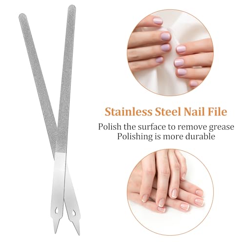Xinjoduz 2Pcs Stainless Steel Diamond Nail Files with Pointed Tip