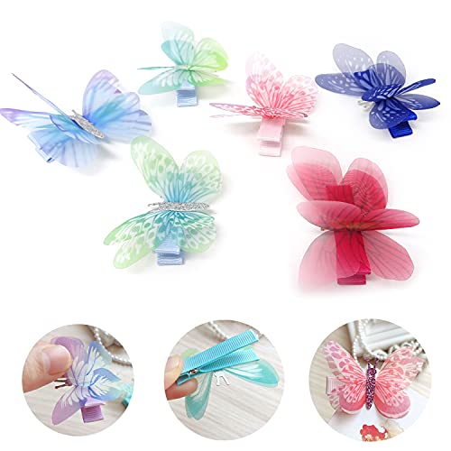 Honbay Colorful Chiffon Butterfly Hair Clips 6-Piece Organza Fairy Hairpins