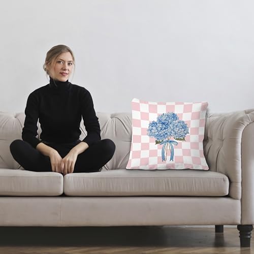 Blue Hydrangea Floral Pillow Covers 18x18 - Soft Flannel Decor