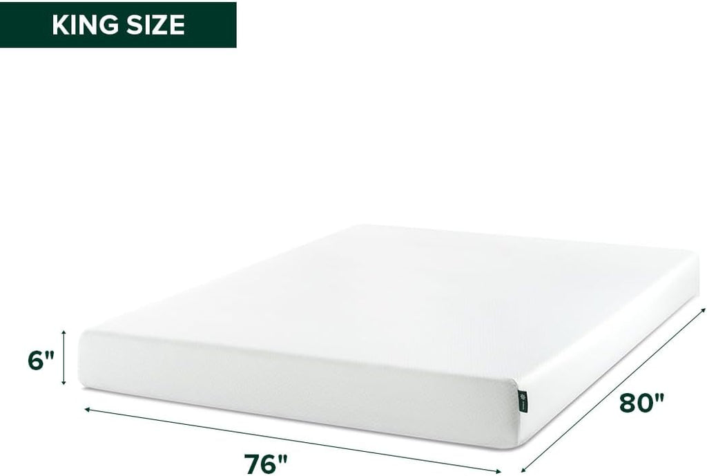 Zinus 6 Inch King Green Tea Memory Foam Mattress - Medium Firm, Zoned Pressure Relief, Fiberglass Free