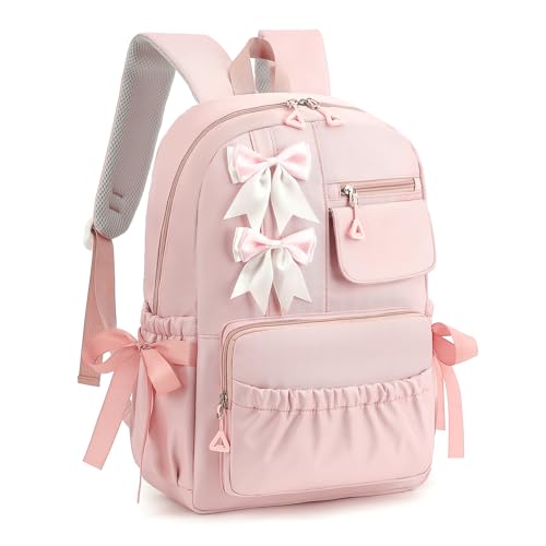Cute Kawaii School Backpack for Girls - 15-Inch Pink Bow Bookbag