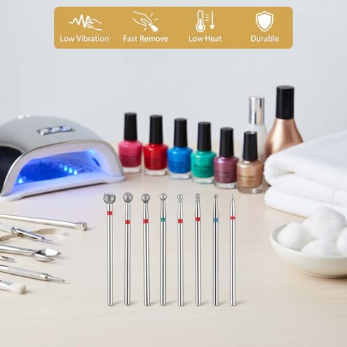 8Pcs Russian Diamond Nail Drill Bits 3/32" Ball Head Cuticle Cleaners