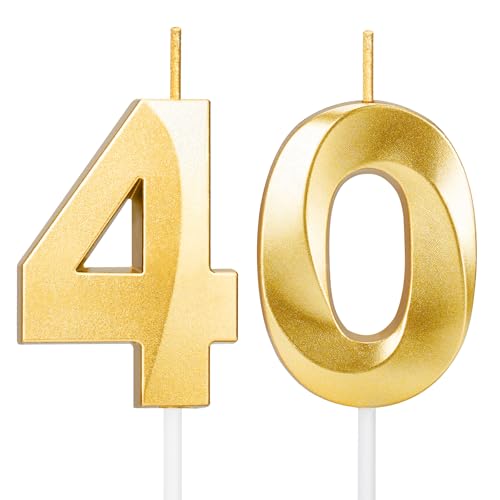 Gold Number 40 Birthday Candles for Cake | Milestone Celebration