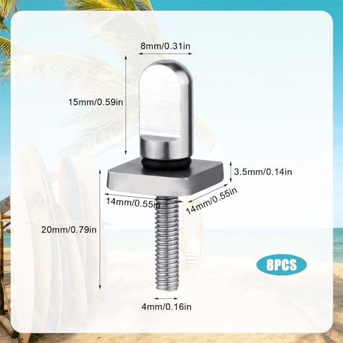 316 Stainless Steel Fin Screws, No Tool Surfboard Fin Screws with O Rings Paddle Board Fin Replacement for SUP Paddleboard Longboard Surfing Accessories